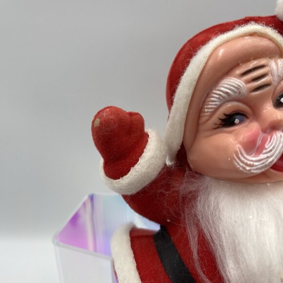 Vintage Flocked Velvet Dancing 8" Tall Santa Figure *MISSING STAND* - Picture 3 of 16